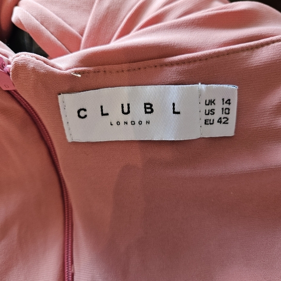 Club L London Pink Maternity Bardot Knot Ruched Cocktail Midi Dress Size US 10. - Picture 12 of 12